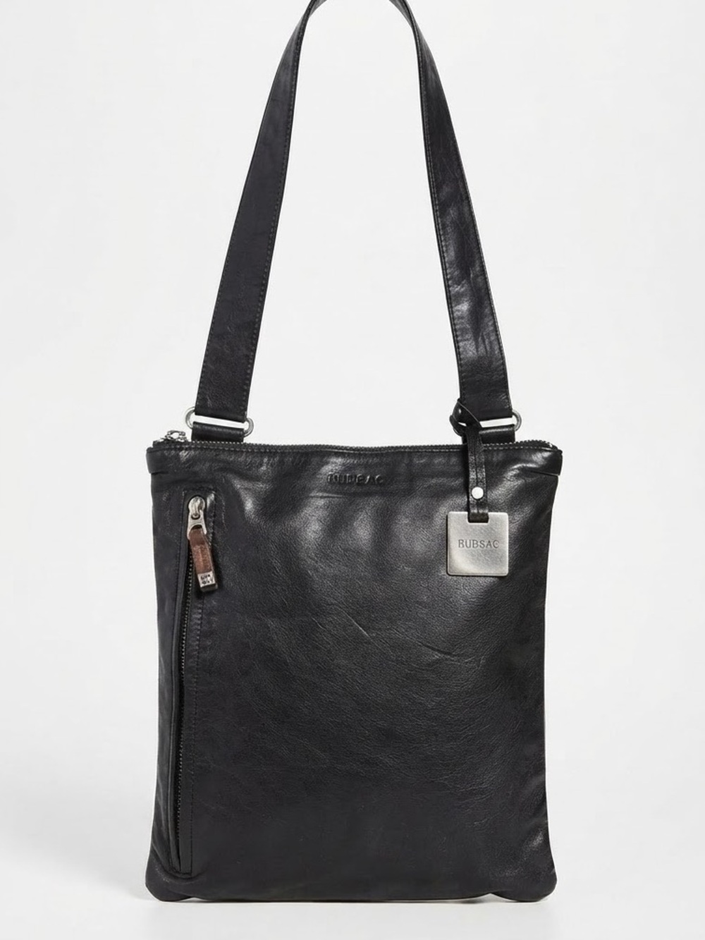 RUDSAK Black Leather Crossbody Zipper Bag - Women Men Unisex
